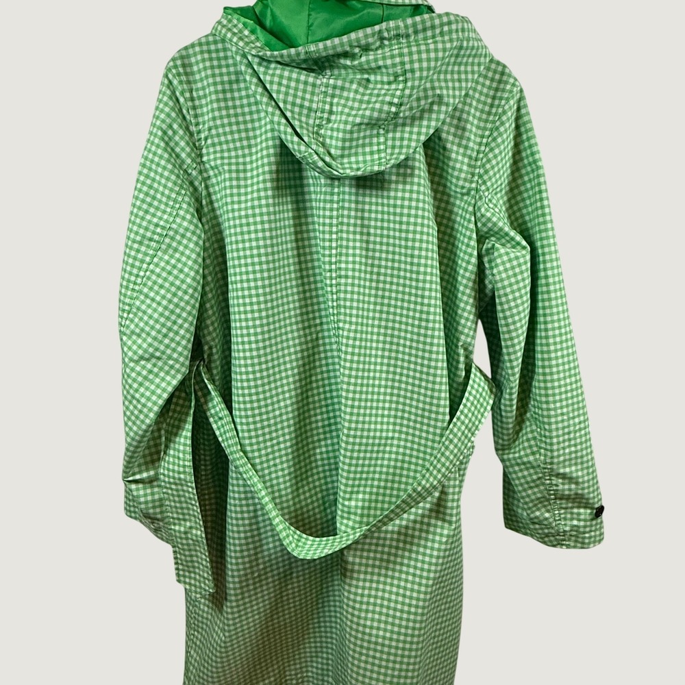 Lands End Green Gingham Hooded Raincoat Trench Belted Plus Size 1X 16W-18W - Picture 14 of 16